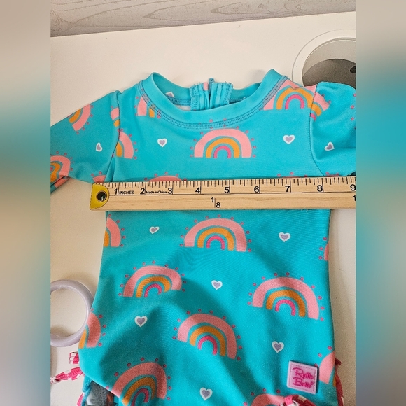 Ruffle Butts-baby Girl swimsuit SZ 3-6 UPF50+ Long Sleeve One Piece Rash Guard - - Picture 7 of 9